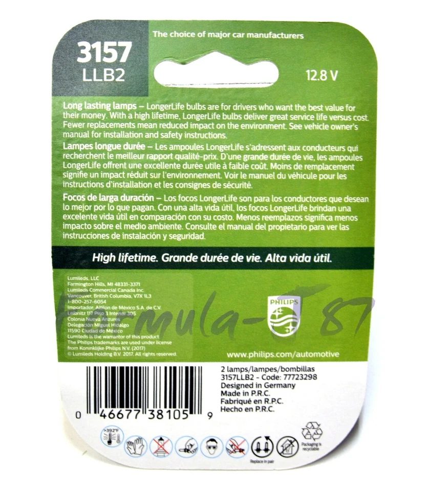 Philips LongerLife 3157 27/7W Two Bulbs Back Up Reverse Light Replace Plug Play - Image 2 of 4
