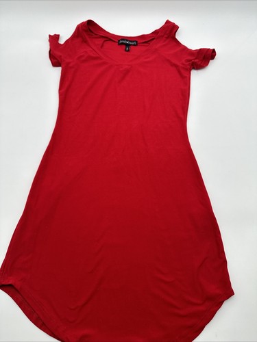 Derek Heart Kleid Damen Medium rot einfarbig Cold Shoulder V-Ausschnitt..#15646