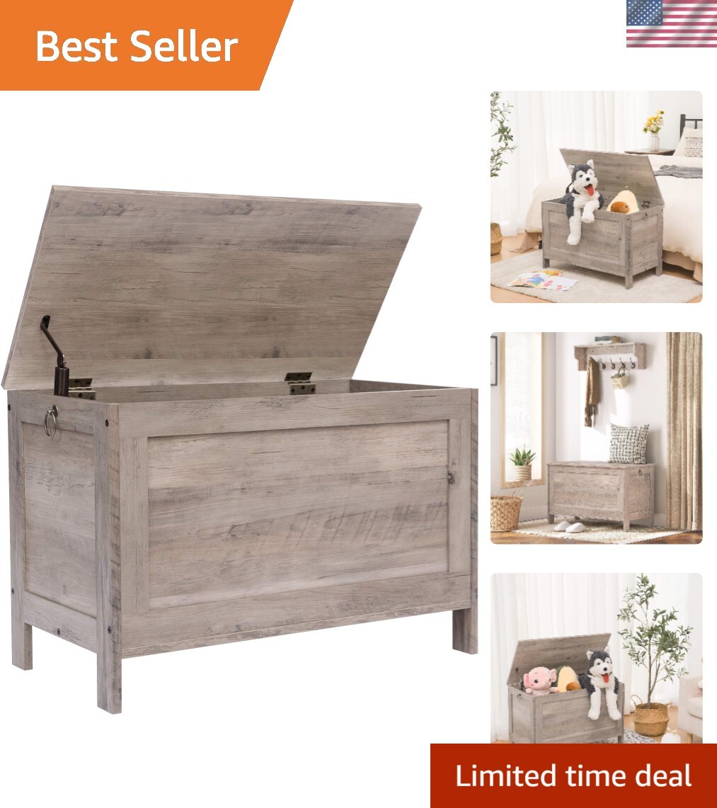 Toy Box, Retro Wooden Look Storage Chest with Safety Hinge, Entryway Storage ...