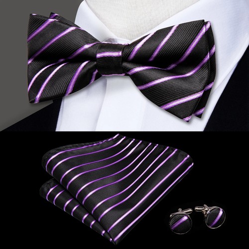 Conjunto de pajarita de seda preatada Hi-Tie para hombre con pañuelo y gemelos - diseño floral - Imagen 23 de 37