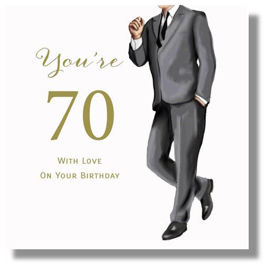 Happy 70th Birthday Birthday Blank Greeting Card Man by Mary Kirkham