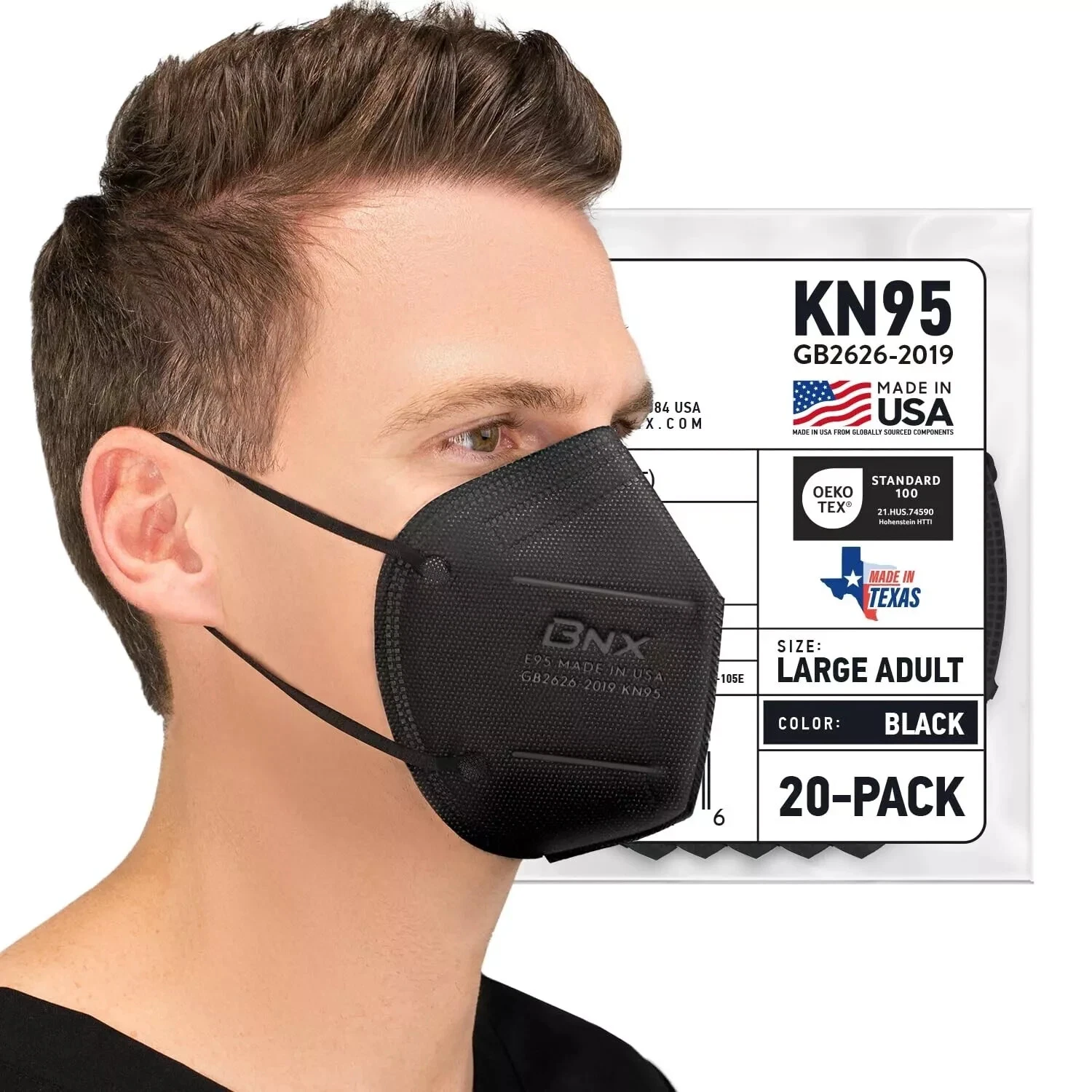 BNX KN95 Face Masks Made in USA (Adult Large, Adult Medium, Kids Small) (Earl...