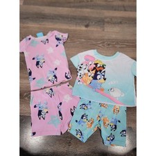 Disney Kids Bluey Pajama Set 4T-4 Pink Aqua Characters Sleepwear Shorts 5