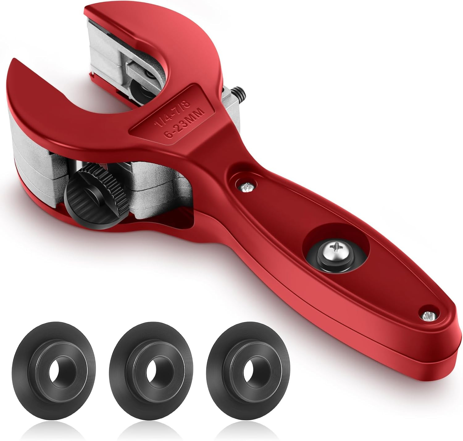 Ratcheting Tubing Cutter 1/4" to 7/8" with 3 Pcs Replacement Blade,Red