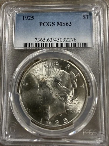 1925 Peace Silver $1 Dollar PCGS MS 63