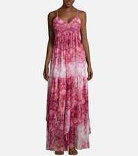 ANA Colorful Print Sz Medium Adjustable Straps Lined Tiered Flowy Maxi Sundress