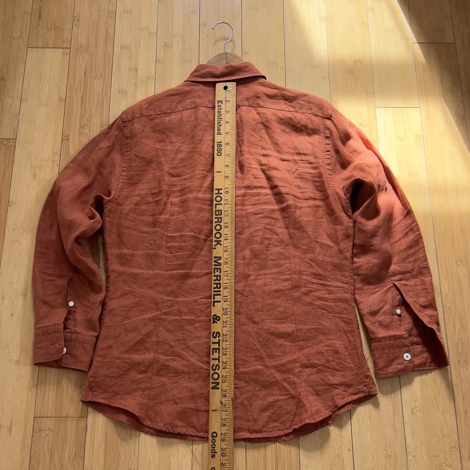 Camisa masculina Todd Snyder + Baird McNutt laranja ferrugem média 100% linho irlandês adulto - Imagem 2 de 4