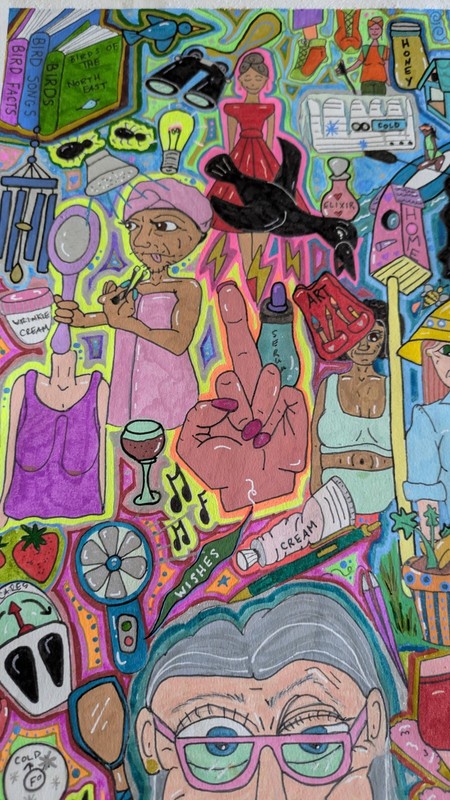 "The Hot Years" Menopause, Hot Flash Woman Power, Peri menopause Doodle Grafitti