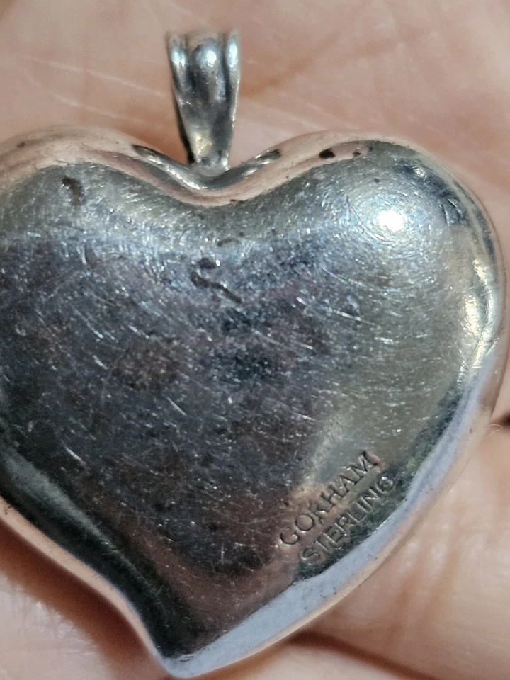 Colgante rosa corazón hinchado 925 plata esterlina diseñador Gorham vintage Foto 2 de 4