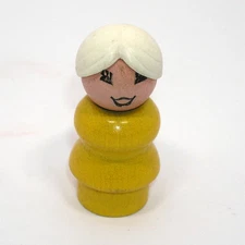 Vintage Fisher Price Little People Grandma Mom Yellow Body White Hair Wood