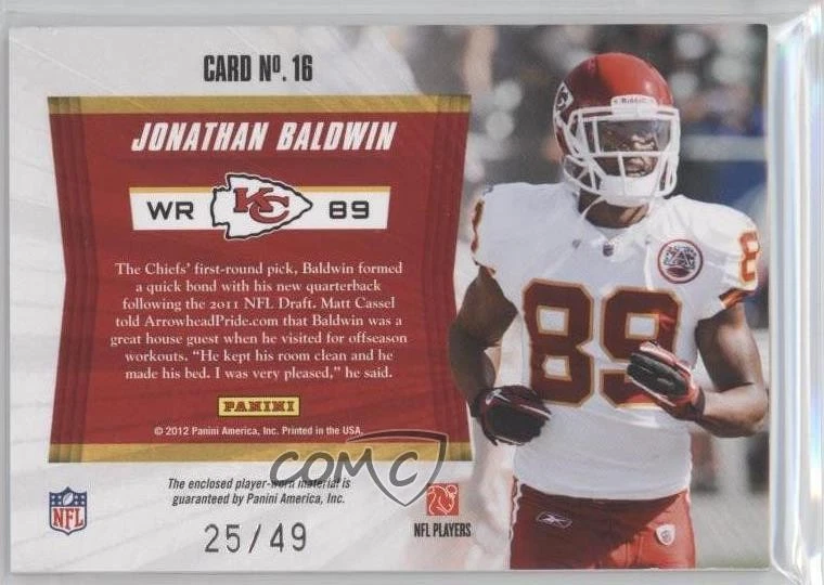 2011 Totally Certified Future Materials Prime /49 Jonathan Baldwin #16 Rookie RC - Image 2 of 2