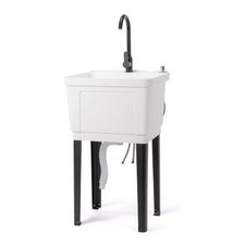 Freestanding Plastic Utility Sink Stainless Steel Faucet 19.7"W x 18.9"D x 33"H