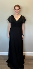 Azazie Rylee Black Chiffon A-Line Pleated Bridesmaids Dress (Size 12)
