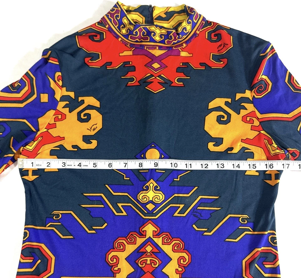 Maxi Vestido Vintage Leonard Paris Multicolor Estampado Geométrico Francia Foto 3 de 4