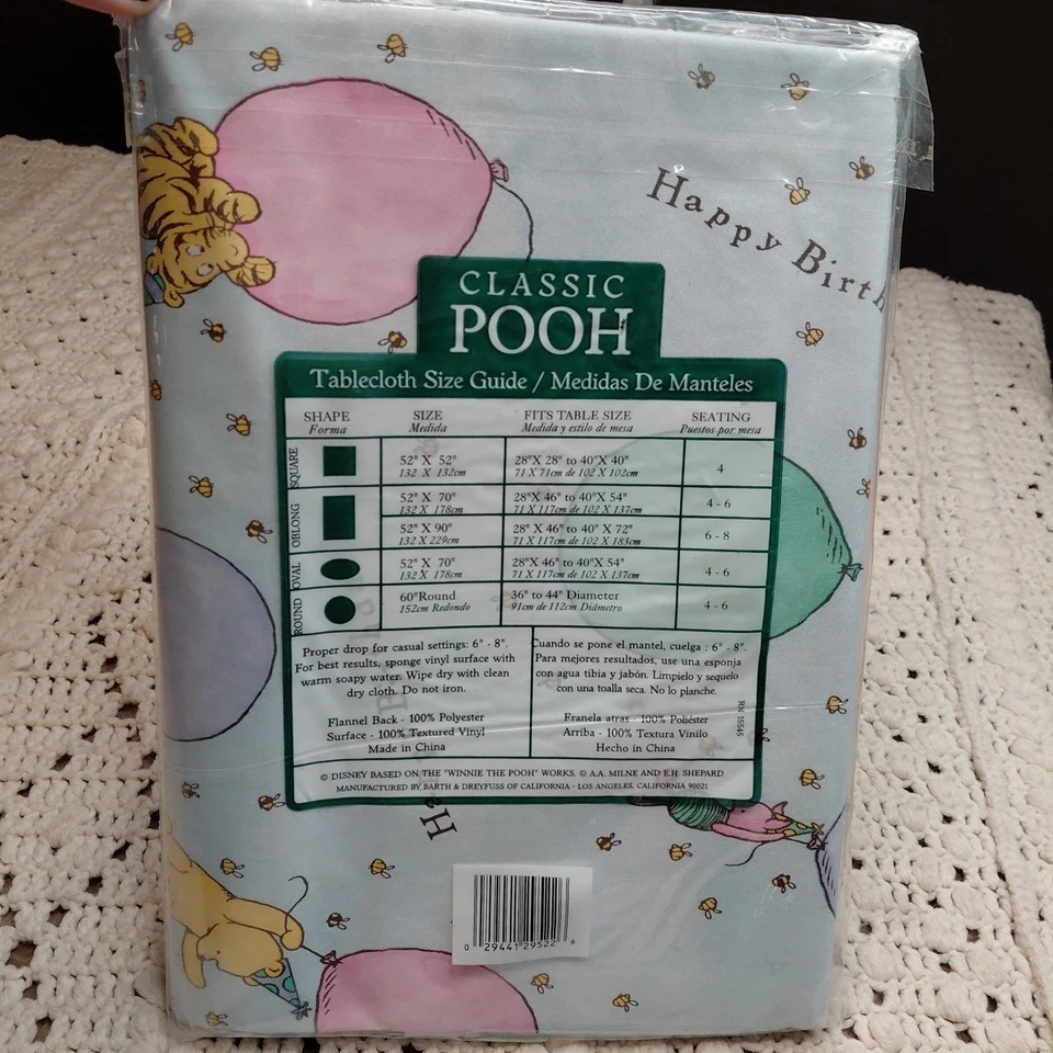 De Colección Winnie The Pooh Mantel Franela Vinilo Oblongo 52x70 Fiesta Nuevo de Lote Antiguo Cumpleaños Foto 2 de 3