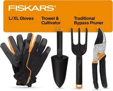 Fiskars House Plant Starter Tool Set with Set with Bypass Pruner, Trowel, Cultiv
