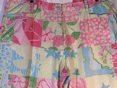 Pantalone patchwork vintage Lilly Pulitzer etichetta bianca donna taglia 8 10 verde rosa - Foto 2 di 18