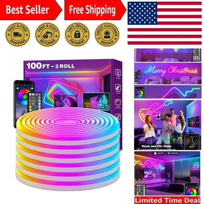 100Ft Neon Rope Lights,Flexible Led Rope Lights Control with App/Remote,Multi...