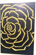 3D Black and Gold Textured Rose Painting – Original Handmade Modern Wall Art