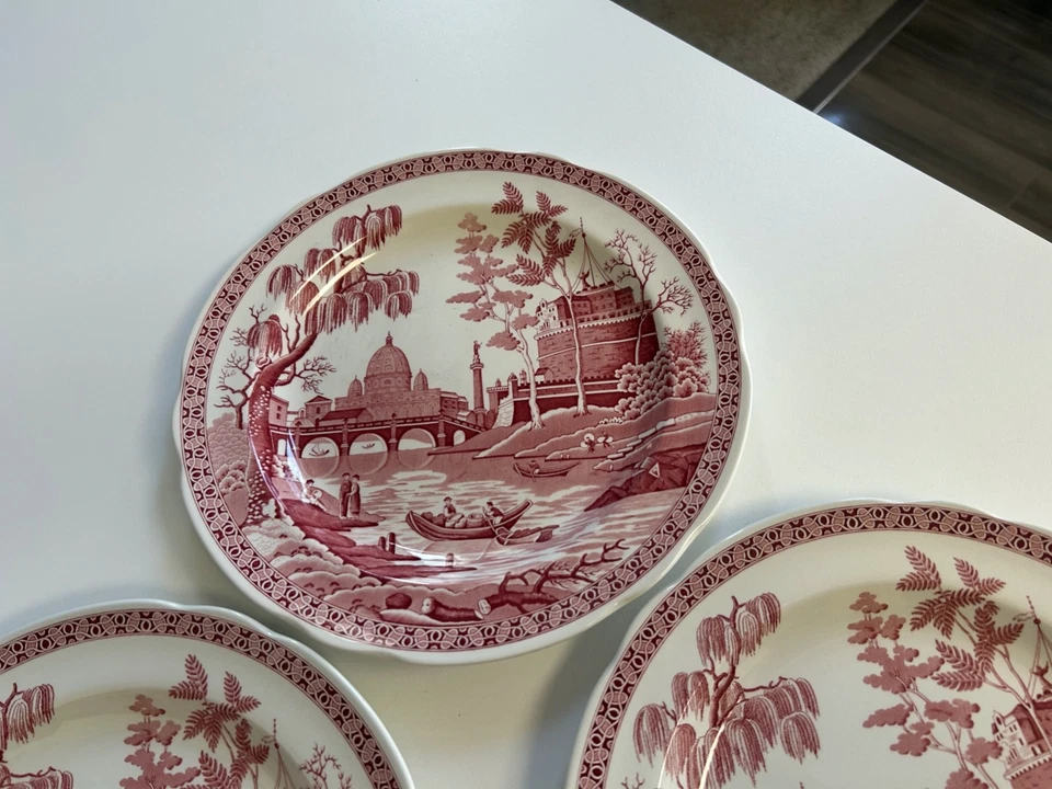SET OF 3 Spode Archive Collection 10 3/8" PINK RED ROME DINNER PLATES  MINT - Image 2 of 4