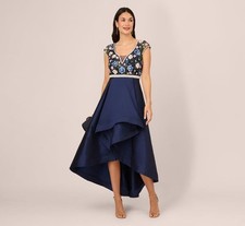 Adrianna Papell Womens Size 8 Blue Beaded High-Low Taffeta Gown Dress Gown NEW