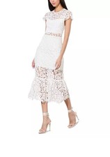 ALICE & OLIVIA (0)CLOVER OPEN BACK OFF/WHITE LACE MIDI DRESS MSRP$550