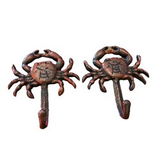 Pack of 2 Cast Iron Rustic Nautical Coastal Sea Shellfish Crab Wall Coat Hooks