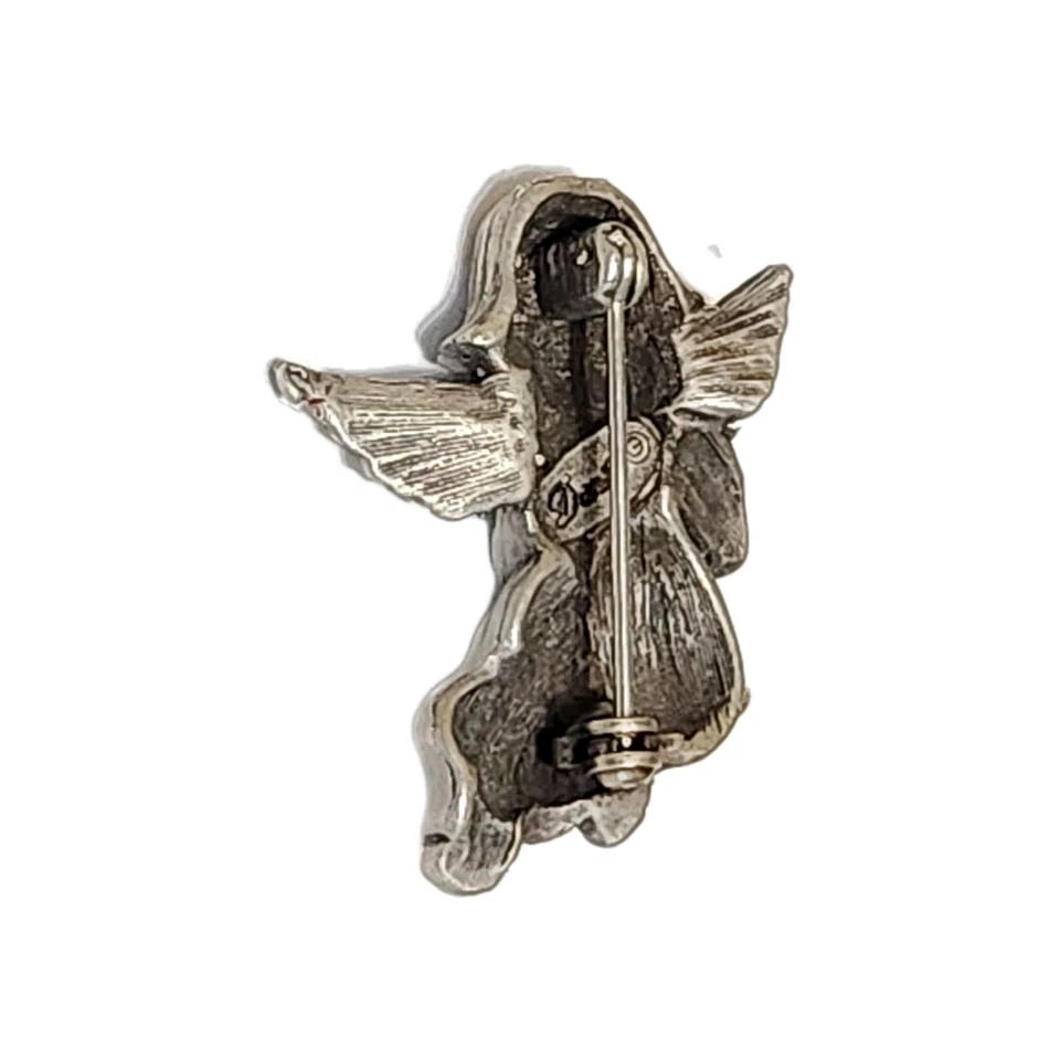 全新带盒 复古 Daria Pewter Angel 金角音乐胸针 胸针 祝你好运小饰品 — 第 2/4 张图片