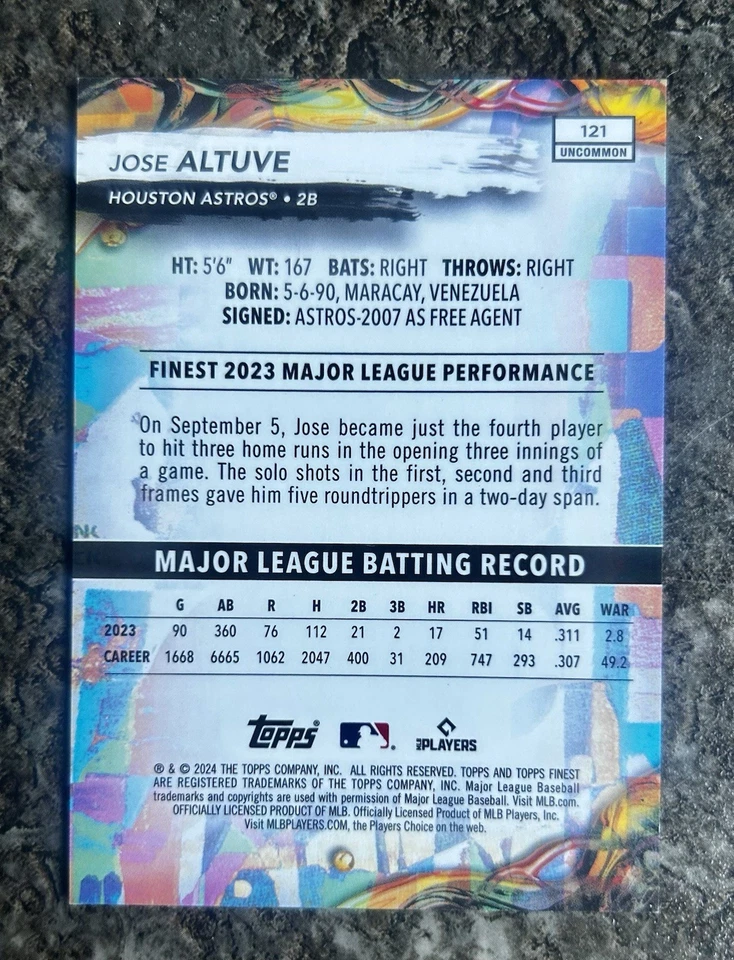 2024 Topps Finest Jose Altuve /200 - Uncommon Refractor - Image 2 of 2