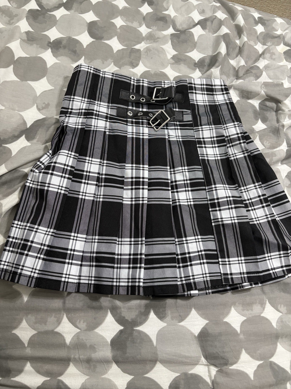 No Boundaries Juniors Pleated Skirt SMALL (3-5) Black Plaid