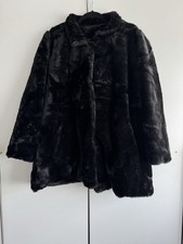 Vintage Doble Q Madrid Black Faux Fur Coat Spanish Size 44 Modacrylic Glam 80s