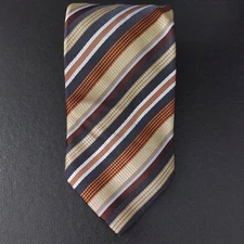 Bergamo New York Tie Blue Tan And Silver Striped Polyester Woven Tie 57" x 3.75"