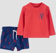 NWT Carter's Just One You Rash Guard Lobsters Swimsuit Set Baby Boys- 9 Months