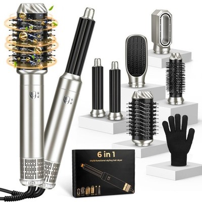 6 in 1 Hair Styler Air Brush Professional Hot Air Brush Dryer Curling Set