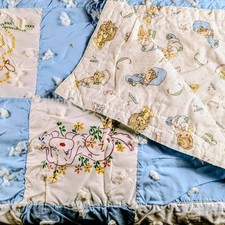 Handmade Vintage Baby Quilt 55x42 Hand Stitched Patchwork Nursery Blanket