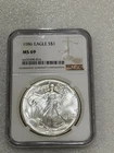 1986 Silver Eagle  NGC MS 69 Brown Label ~ Pristine ~ NO SPOTS (016)