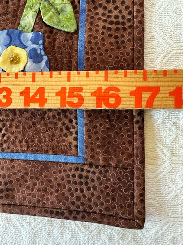 Hand made Floral Applique Quilted Table Runner 46x17 Brown Blue Yellow 3D Beaded - Picture 8 of 24