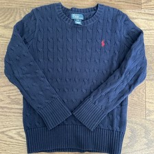 Navy Blue Cable-Knit Cotton Sweater - Boys Polo Ralph Lauren - Size S 8 