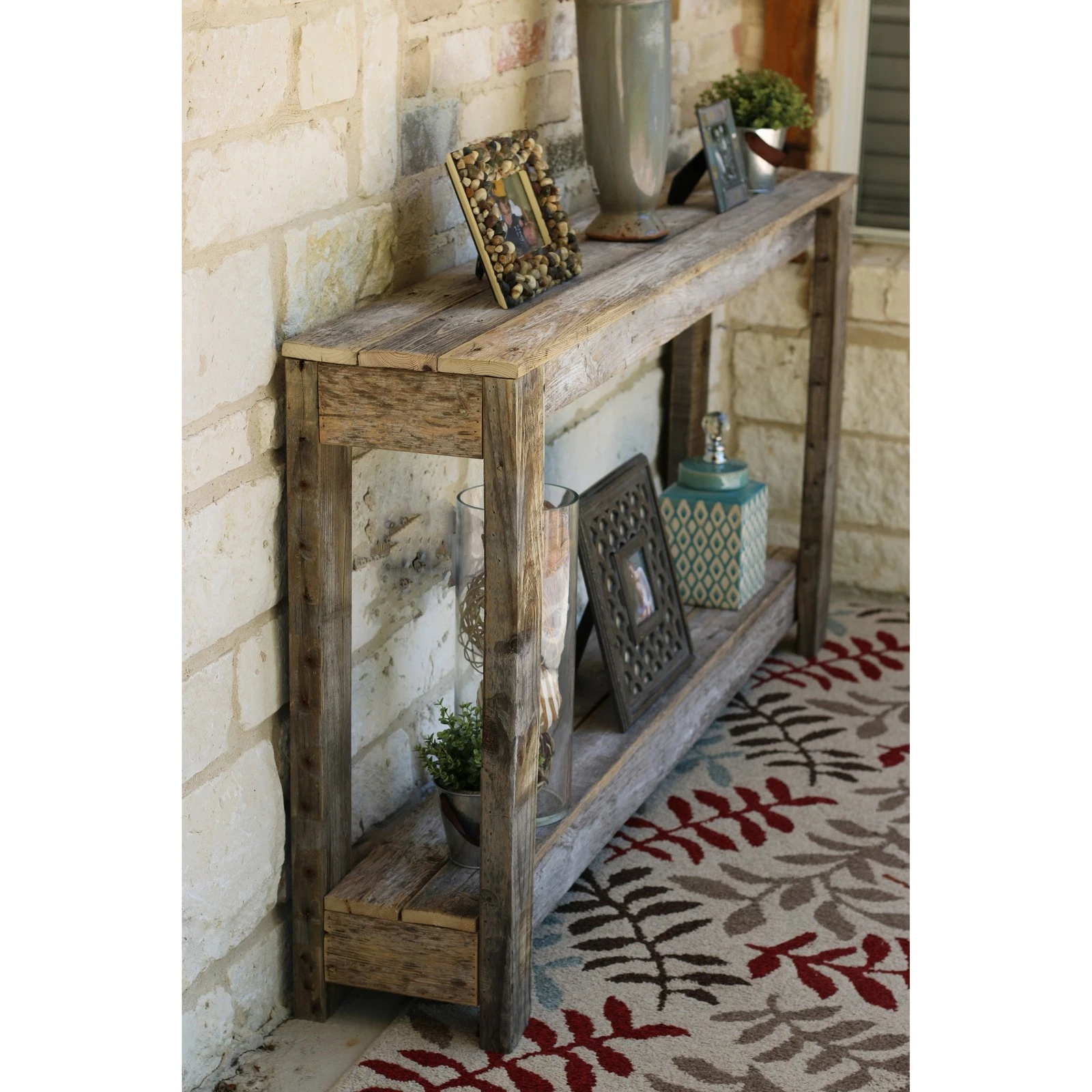 Rustic Farmhouse Handmade Reclaimed Wood Sofa Console Table Solid Shelf Natural - Picture 2 of 7