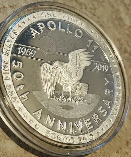2019 BU Apollo 11 Moon Splashdown 1oz .999 Silver. #2597 Of 5,000 minted. NR
