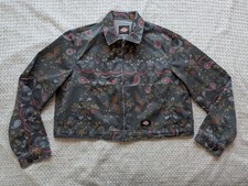 Dickies Jacket Womens Large Gray Paisley Denim Bomber Full Zip Lined Workwear