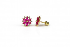 14K Yellow Gold Beautiful CZ Flower Stud Earrings for Women