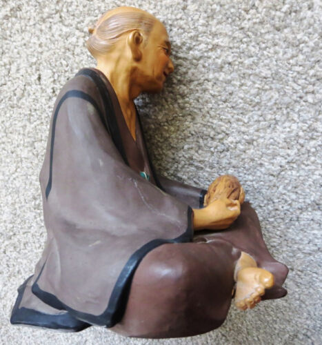 Statuina bambola Hakata Urasaki vintage giapponese in ceramica argilla, vecchio - Foto 6 di 11