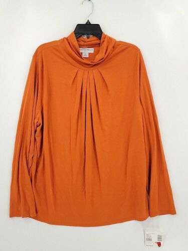 NWT Sag Harbor Womens Shirt Top Long Sleeve 1X Solid Orange Cowl Neck Polyester