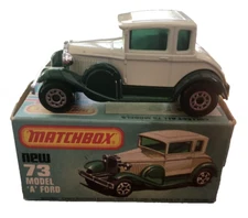 LESNEY "MATCHBOX 75" # 73 White w/Green Trim Model A Ford Great Cond w/ Box