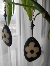 Daisy Large Contrast Long Earnings Hook Black White Flower Inspired by Prada