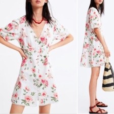 Zara Cotton Linen Floral Button Up Dress Reformation Style Xs Uk 6 8