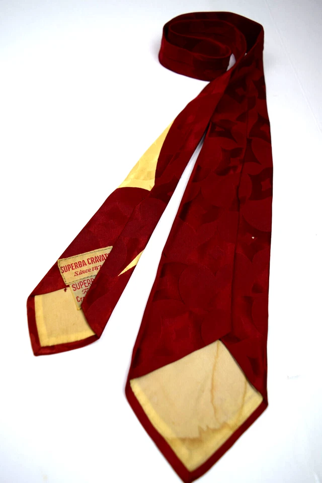 Corbata de cuello de colección Superba Cravats años 30 40 Art Deco velas rubí brocado corbata 51" x 3,75" - Imagen 4 de 4