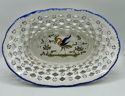 Vintage Royal Moustiers France Fiat Main Oval Basket Weave Dish /j