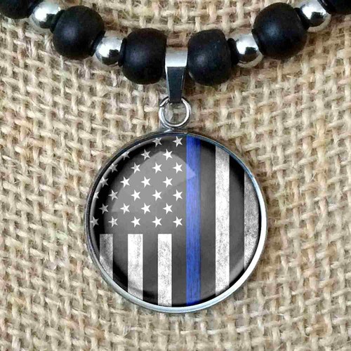 Police Blue Lives Leather Necklace 